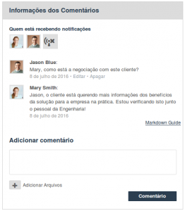 Comentários sobre cliente